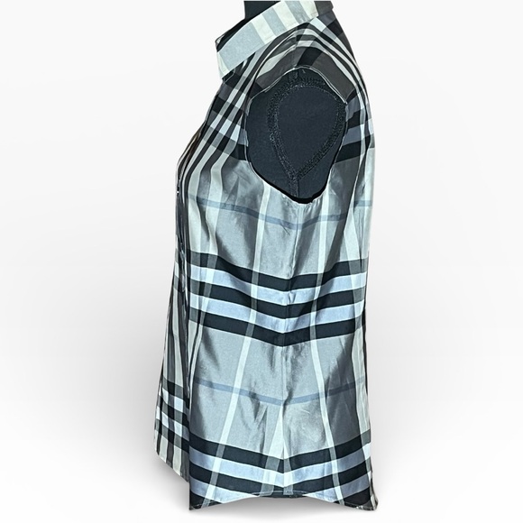 BURBERRY TRADITIONAL PLAID GREY BLACK WHITE PATTERN SLEEVELESS BUTTON DOWN (6) - Picture 3 of 6